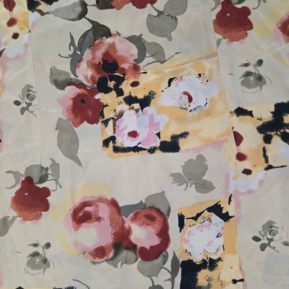 90s Vintage Yellow Floral Short Sleeve Silk Button Semi Sheer Blouse Size Medium - Picture 2 of 5